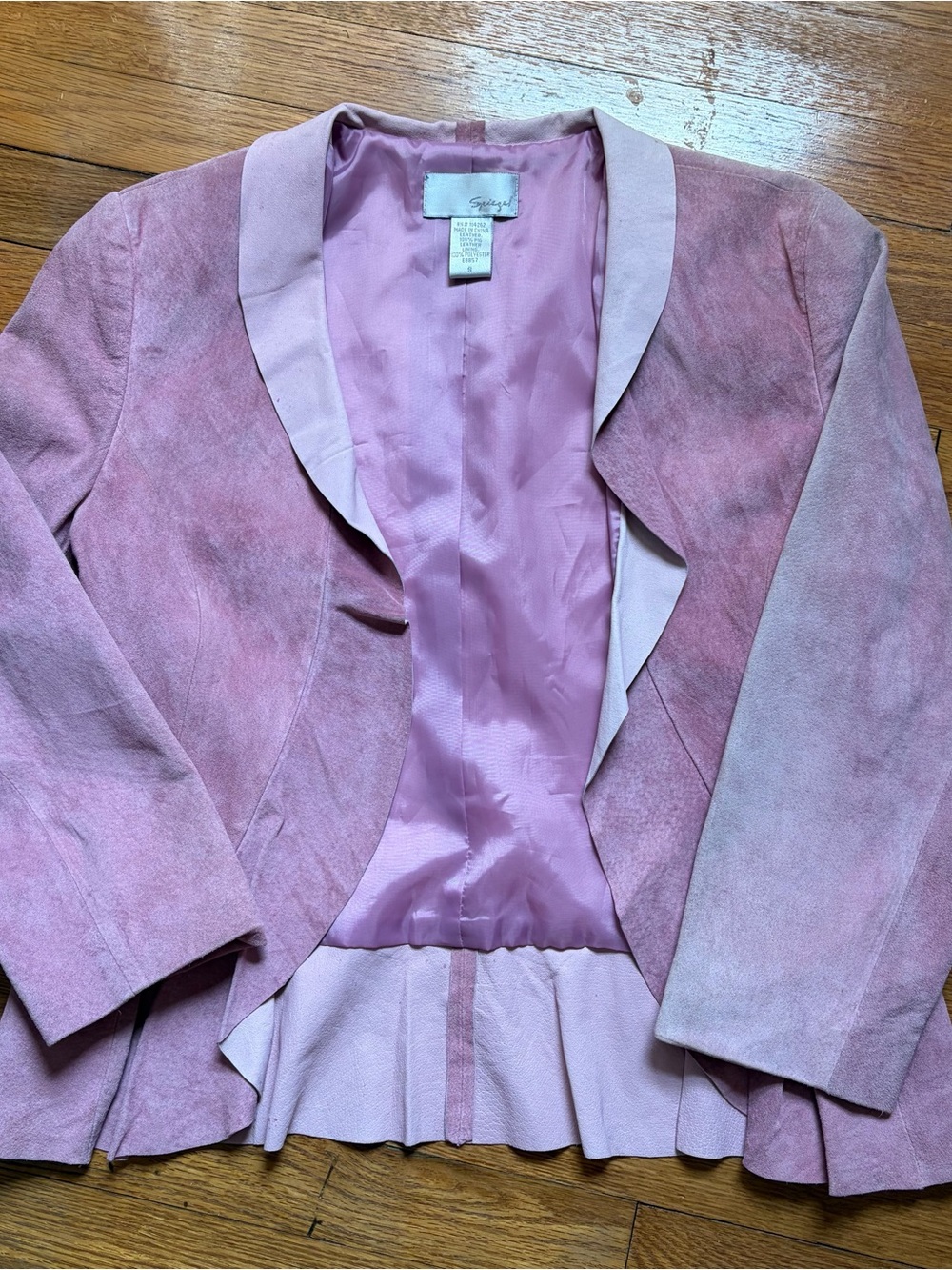 Spiegel Vintage Pink Ruffle Hem Suede Blazer Size Small